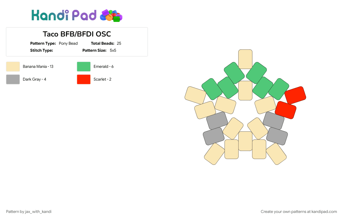Taco BFB/BFDI OSC - Pony Bead Pattern by jax_with_kandi on Kandi Pad - beige, bfb, bfdi, osc, osc star, taco, tpot