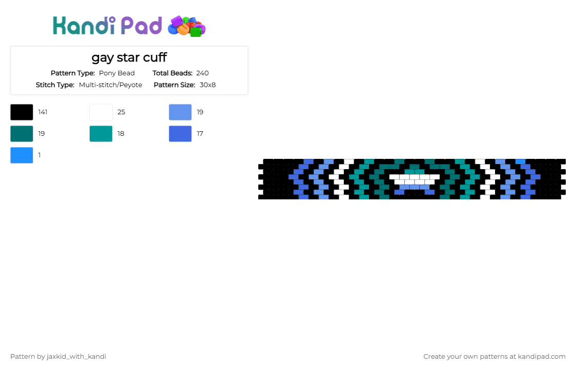 gay star cuff - Pony Bead Pattern by jaxkid_with_kandi on Kandi Pad - black,teal,star,lgbtq,pride,lgbtqia,cuff,cute,gay,gay star