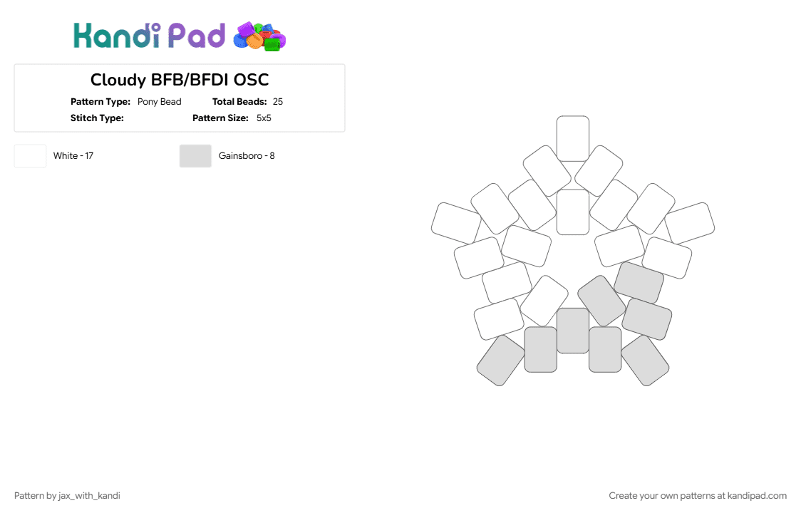 Cloudy BFB/BFDI OSC - Pony Bead Pattern by jax_with_kandi on Kandi Pad - bfb, bfdi, cloudy, osc, osc star, tpot, white