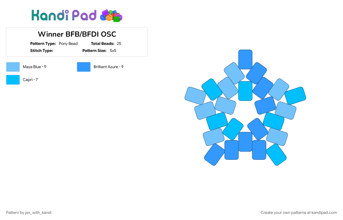 Winner BFB/BFDI OSC - Pony Bead Pattern by jax_with_kandi on Kandi Pad - bfb, bfdi, light blue, osc, osc star, tpot, winner