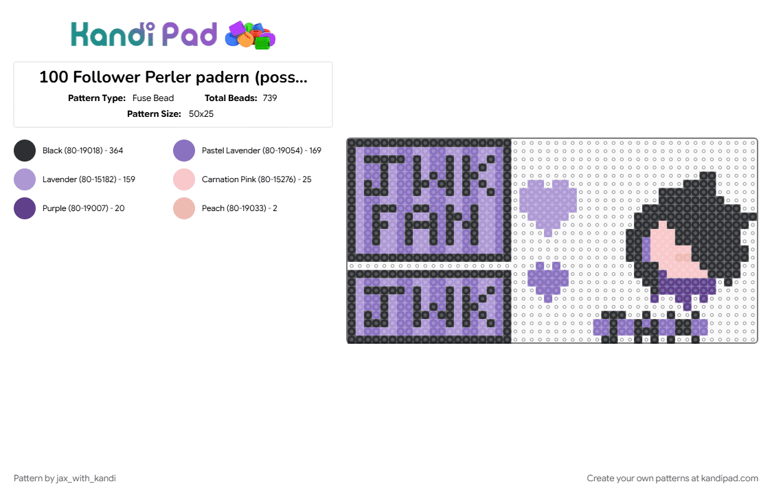 100 Follower Perler padern (possibly WIP) - Fuse Bead Pattern by jax_with_kandi on Kandi Pad - 100 followers, black, blue, charms, cute, heart, pink, purple