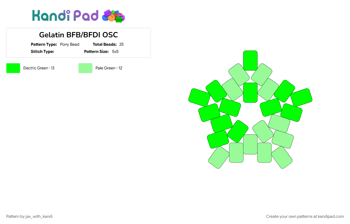 Gelatin BFB/BFDI OSC - Pony Bead Pattern by jax_with_kandi on Kandi Pad - bfb, bfdi, gelatin, green, osc, osc star, teal, tpot