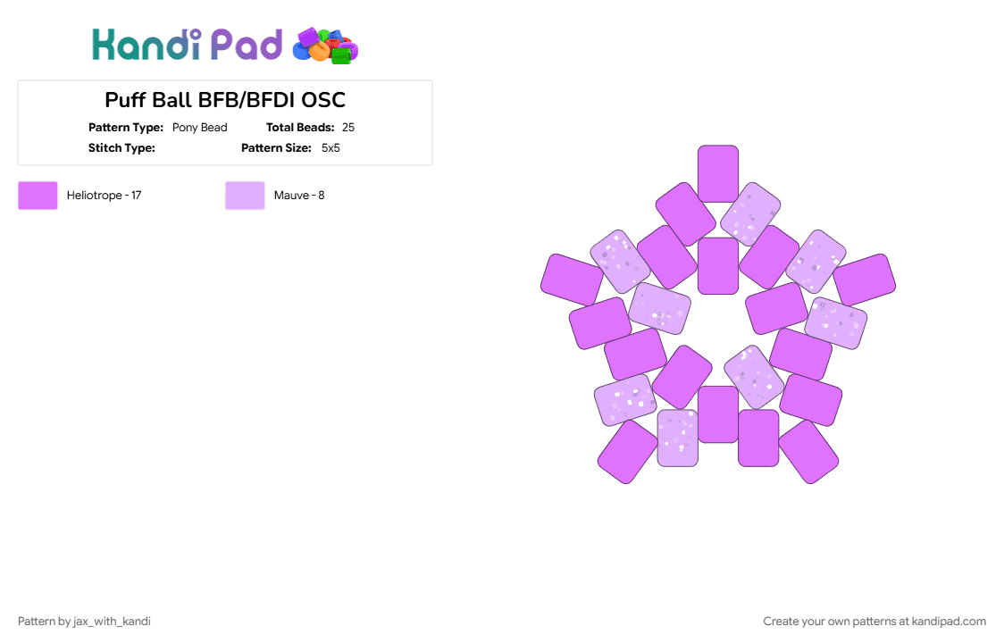 Puff Ball BFB/BFDI OSC - Pony Bead Pattern by jax_with_kandi on Kandi Pad - bfb, bfdi, osc, osc star, pink, puff ball, tpot