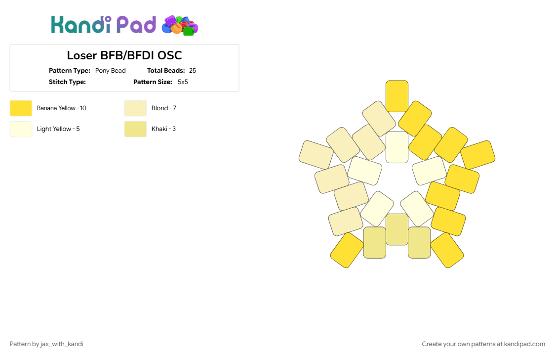 Loser BFB/BFDI OSC - Pony Bead Pattern by jax_with_kandi on Kandi Pad - bfb, bfdi, loser, osc, osc star, tpot, yellow
