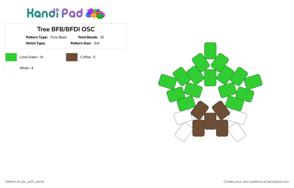 Tree BFB/BFDI OSC - Pony Bead Pattern by jax_with_kandi on Kandi Pad - bfb, bfdi, green, osc, osc star, tpot, tree
