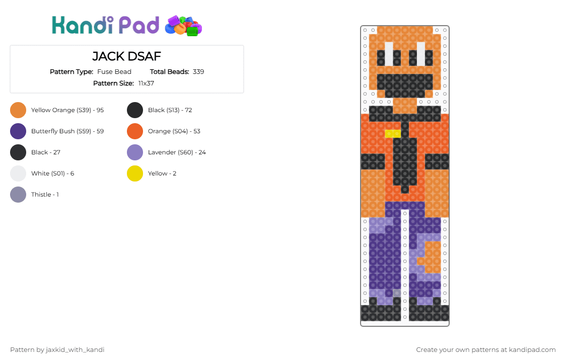 JACK DSAF - Fuse Bead Pattern by jaxkid_with_kandi on Kandi Pad - orange,purple,dsaf,jack,jack dsaf,gaurd