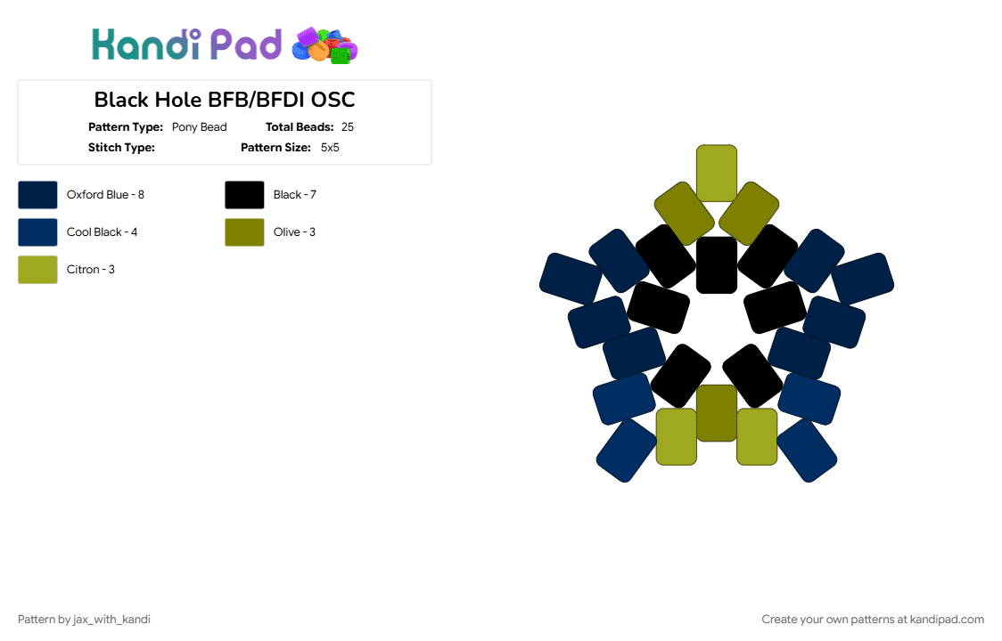 Black Hole BFB/BFDI OSC - Pony Bead Pattern by jax_with_kandi on Kandi Pad - bfb, bfdi, black hole, blue, osc, osc star, tpot