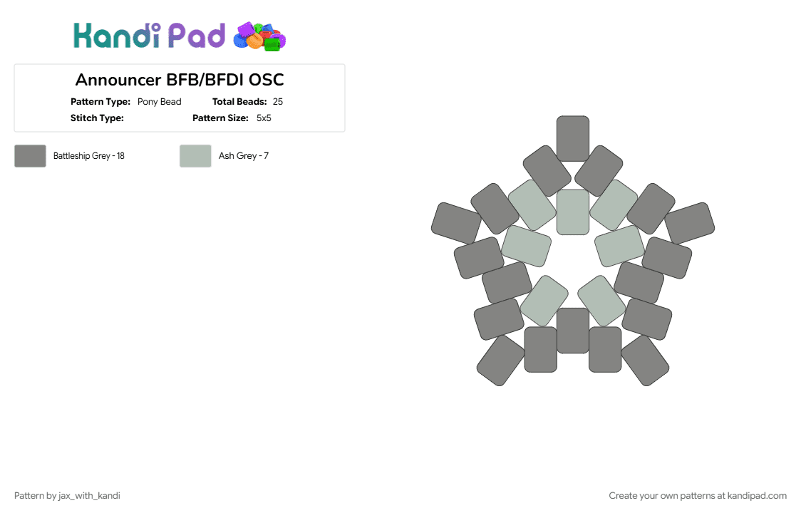 Announcer BFB/BFDI OSC - Pony Bead Pattern by jax_with_kandi on Kandi Pad - announcer, beige, bfb, bfdi, gray, osc, osc star, tpot