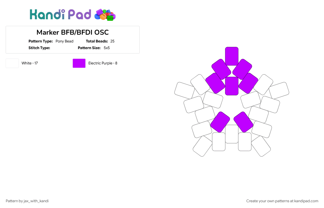 Marker BFB/BFDI OSC - Pony Bead Pattern by jax_with_kandi on Kandi Pad - bfb, bfdi, marker, osc, osc star, purple, tpot, white
