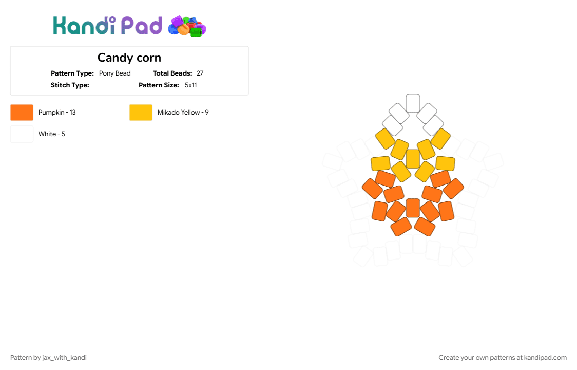 Candy corn - Pony Bead Pattern by jax_with_kandi on Kandi Pad - candy, candy corn, candy star, orange, star, yellow