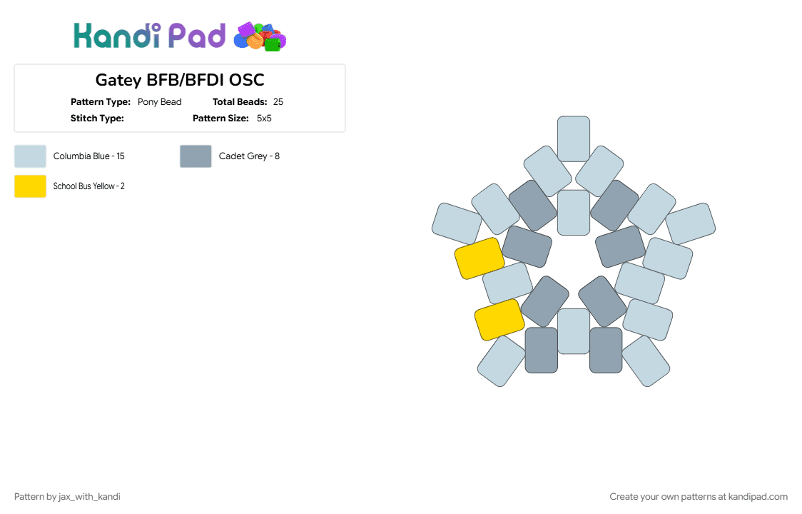 Gatey BFB/BFDI OSC - Pony Bead Pattern by jax_with_kandi on Kandi Pad - bfb, bfdi, gatey, gray, osc, osc star, tpot, white