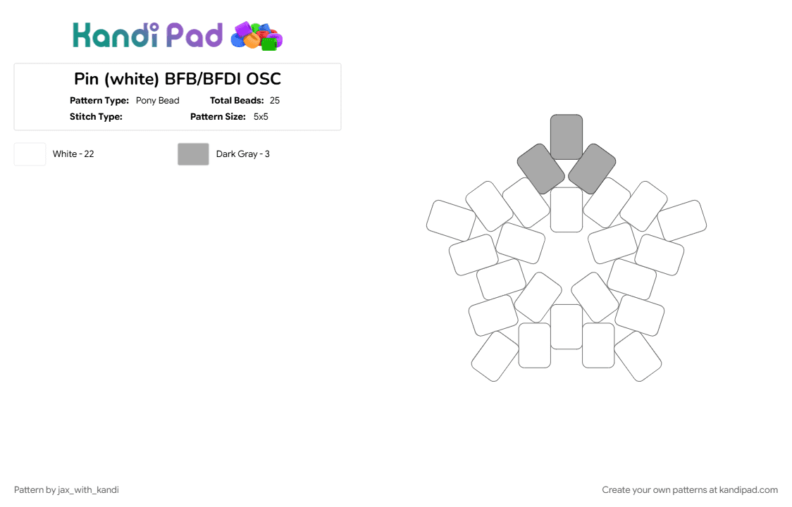 Pin (white) BFB/BFDI OSC - Pony Bead Pattern by jax_with_kandi on Kandi Pad - bfb, bfdi, osc, osc star, pin white, tpot, white