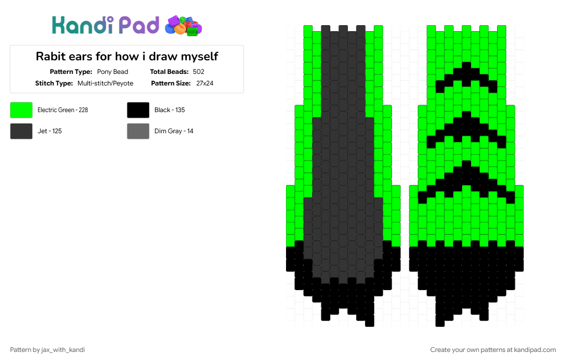 Rabit ears for how i draw myself - Pony Bead Pattern by jax_with_kandi on Kandi Pad - bl1nktheclown, black, cute, green, oc, rabit