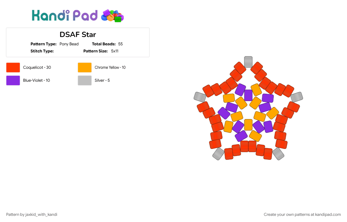 DSAF Star - Pony Bead Pattern by jax_with_kandi on Kandi Pad - dave miller, dsaf, five nights at freddys, fnaf, games, jack kennedy, phone guy, red, star