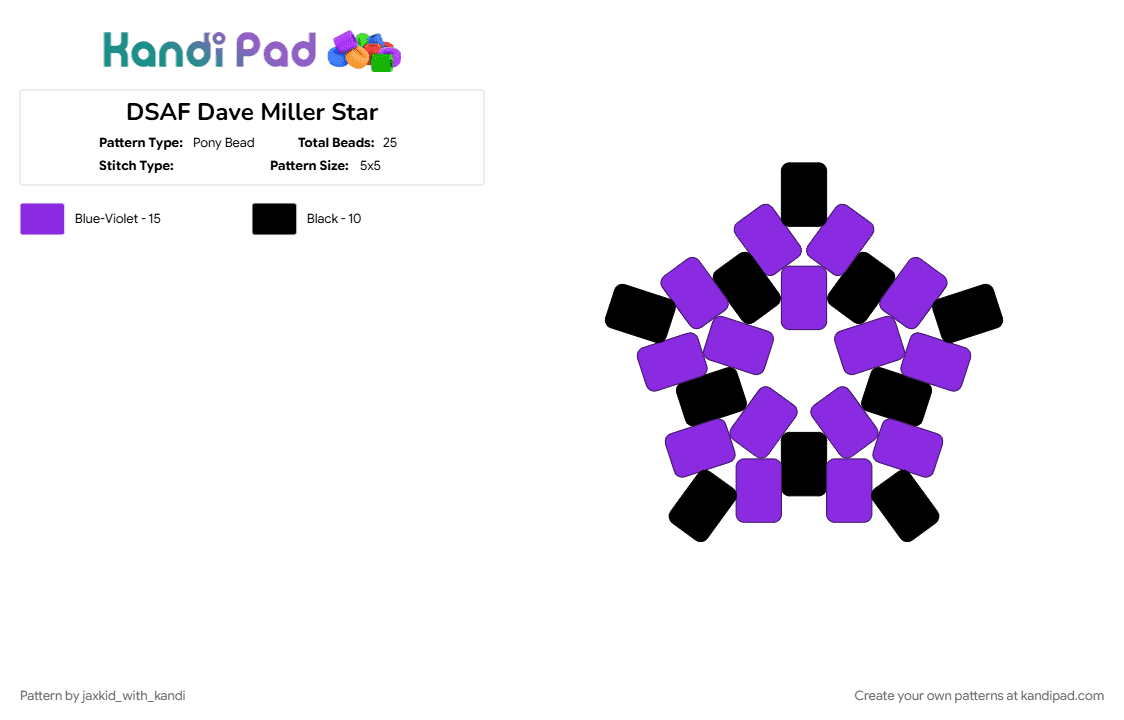 DSAF Dave Miller Star - Pony Bead Pattern by jax_with_kandi on Kandi Pad - black, dave miller dsaf, dsaf, purple, star