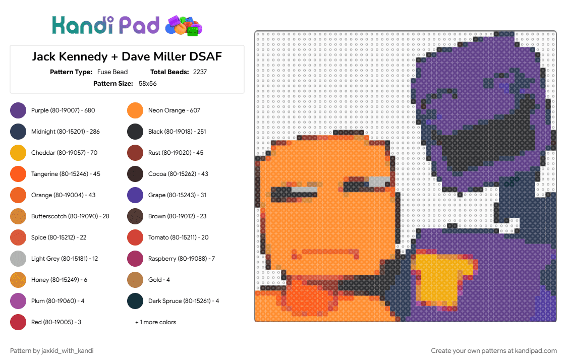 Jack Kennedy + Dave Miller DSAF - Fuse Bead Pattern by jaxkid_with_kandi on Kandi Pad - dave miller, dsaf, jack kennedy, perler art