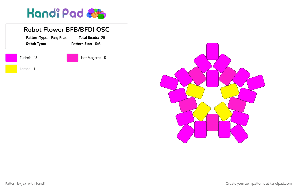 Robot Flower BFB/BFDI OSC - Pony Bead Pattern by jax_with_kandi on Kandi Pad - bfb, bfdi, osc, osc star, pink, robot flower, tpot