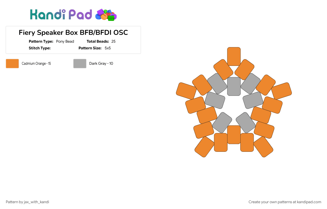 Fiery Speaker Box BFB/BFDI OSC - Pony Bead Pattern by jax_with_kandi on Kandi Pad - beige, bfb, bfdi, fiery speaker box, orange, osc, osc star, tpot