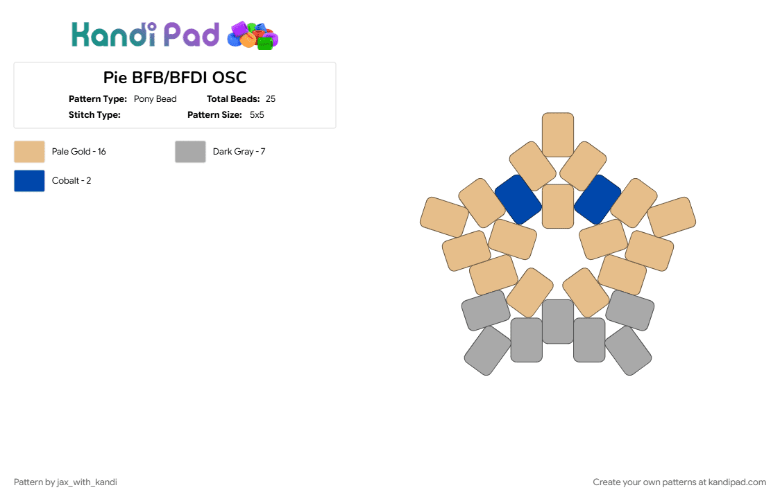 Pie BFB/BFDI OSC - Pony Bead Pattern by jax_with_kandi on Kandi Pad - beige, bfb, bfdi, osc, osc star, pie, tpot