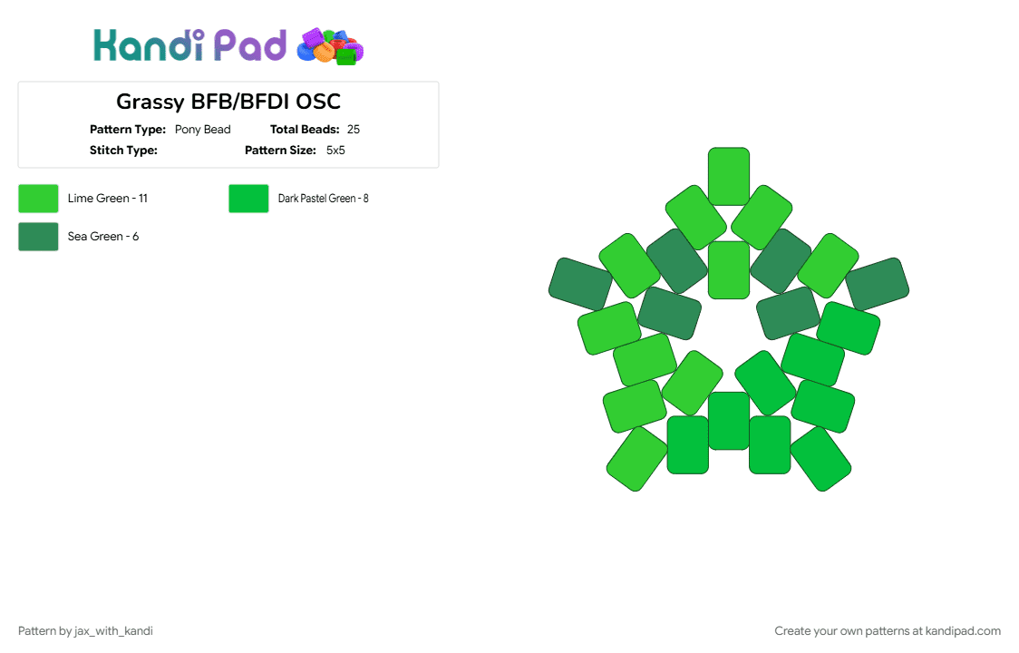Grassy BFB/BFDI OSC - Pony Bead Pattern by jax_with_kandi on Kandi Pad - bfb, bfdi, grassy, green, osc, osc star, tpot