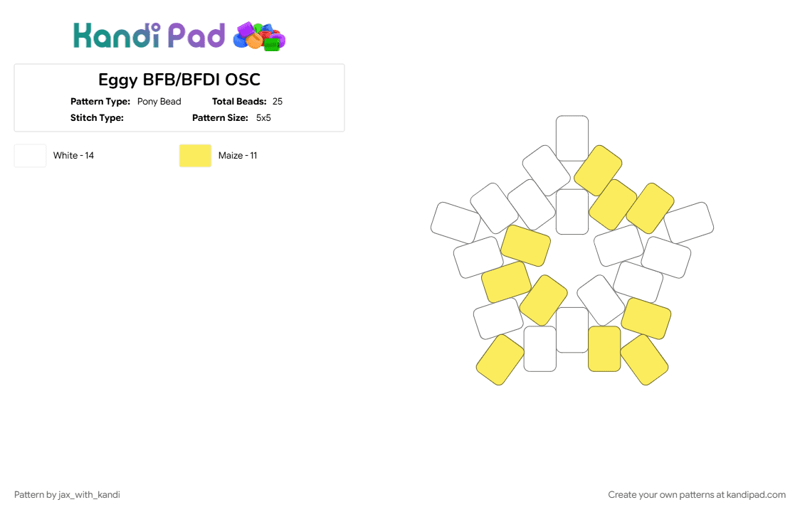 Eggy BFB/BFDI OSC - Pony Bead Pattern by jax_with_kandi on Kandi Pad - bfb, bfdi, eggy, osc, osc star, tpot, white, yellow