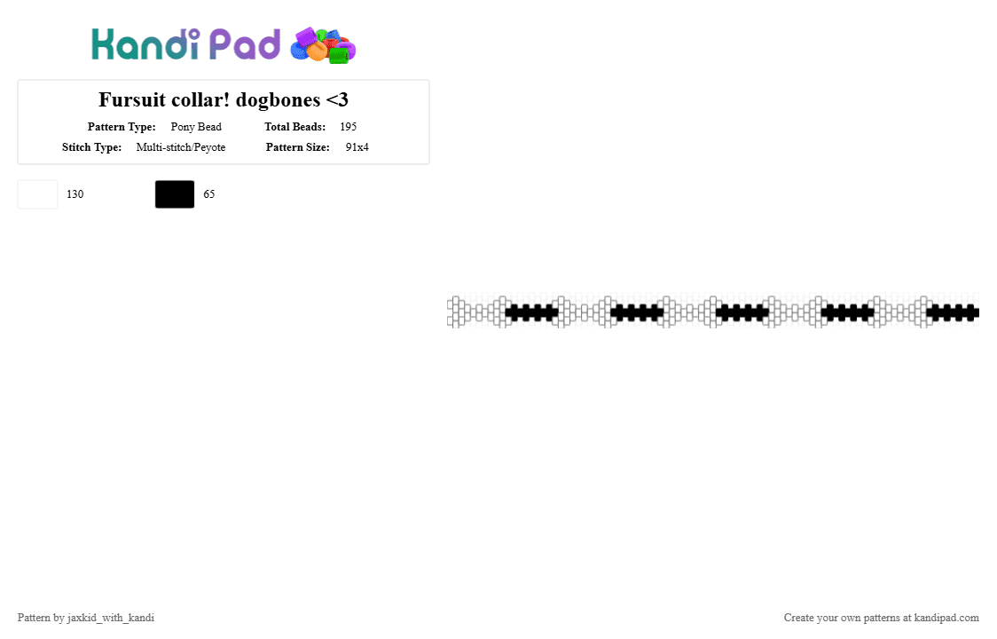 Fursuit collar! dogbones - Pony Bead Pattern by jaxkid_with_kandi on Kandi Pad - white,black,furry collar,furry choker,furry,collar,dogbone,bones,black and white,black n white