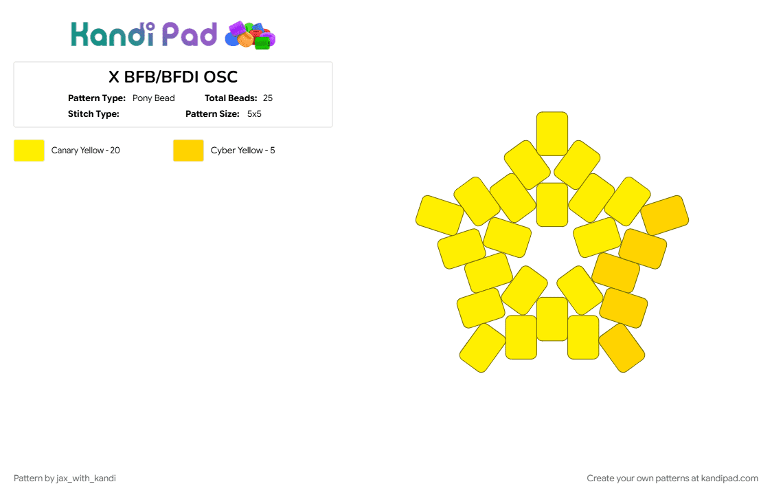 X BFB/BFDI OSC - Pony Bead Pattern by jax_with_kandi on Kandi Pad - bfb, bfdi, osc, osc star, tpot, x, yellow