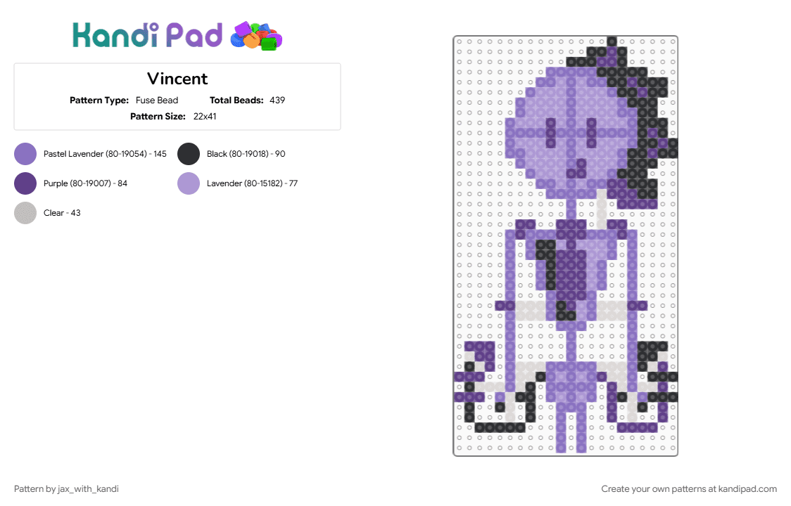 Vincent - Fuse Bead Pattern by jax_with_kandi on Kandi Pad - blue, character, charm, oc, purple, vincent
