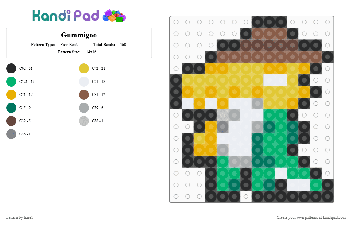Gummigoo - Fuse Bead Pattern by hazel on Kandi Pad - tan,green,orange,yellow,gummigoo,tadc,the amazing digital circus,cartoon,circus