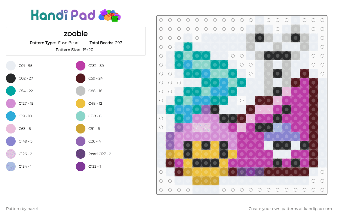 zooble - Fuse Bead Pattern by hazel on Kandi Pad - white,pink,brown,teal,colorful