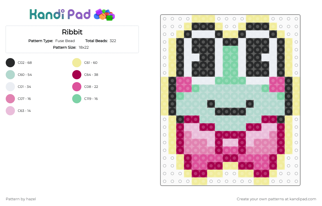 Ribbit - Fuse Bead Pattern by hazel on Kandi Pad - pink,light blue,yellow,tadc,ribbit,the amazing digital circus,amazing,digital,circus,frog