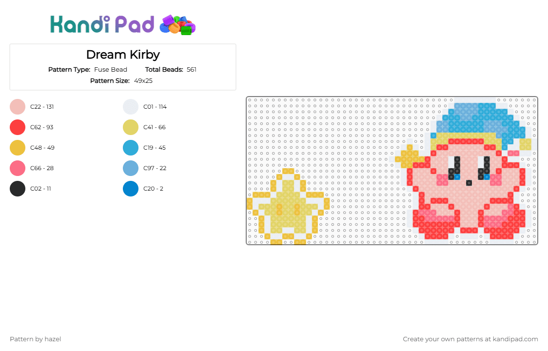 Dream Kirby - Fuse Bead Pattern by hazel on Kandi Pad - red,beige,yellow,kirby,dreamland,videogames