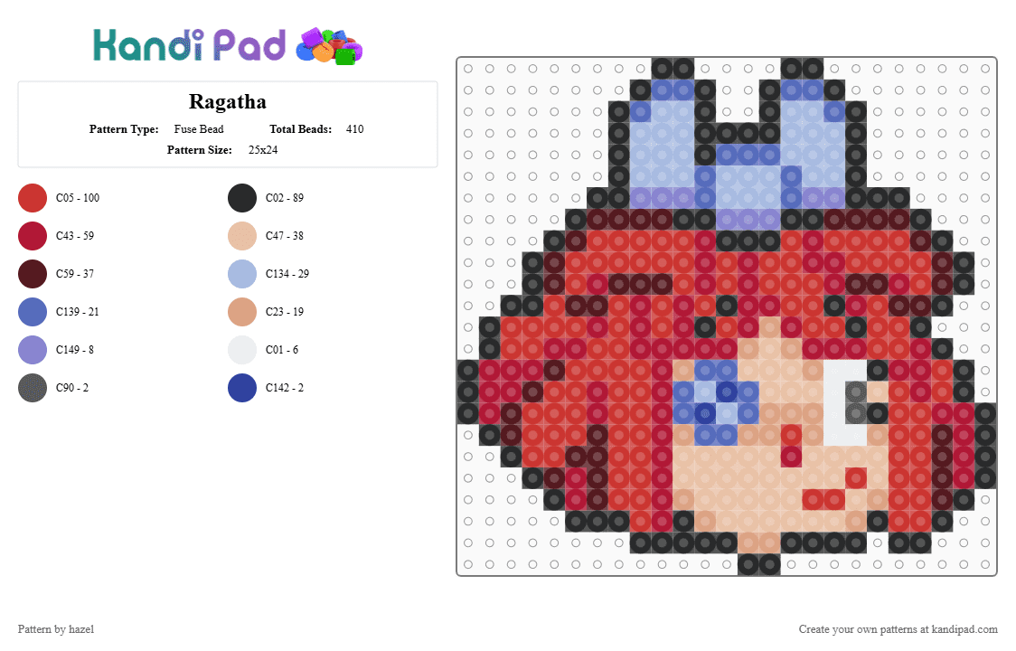 Ragatha - Fuse Bead Pattern by hazel on Kandi Pad - red,beige,ragatha,tadc,the amazing digital circus,amazing,digital,circus,doll