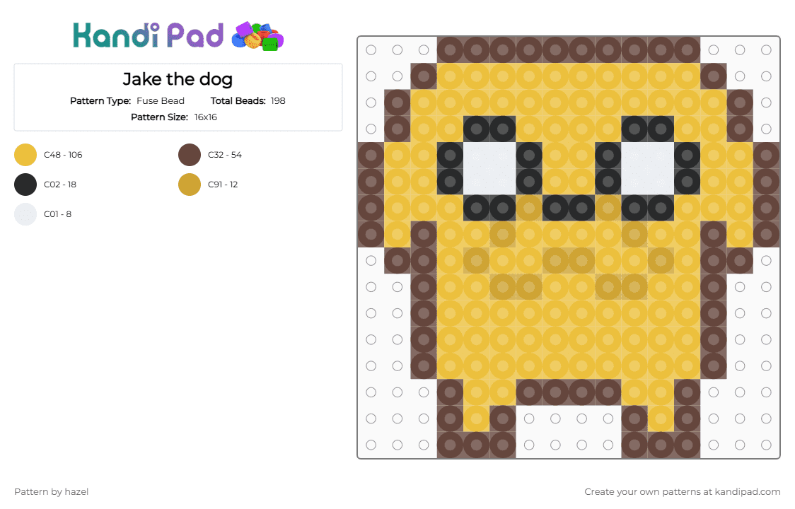 Jake the dog - Fuse Bead Pattern by hazel on Kandi Pad - yellow,jake the dog,jake,cartoon,adventure time