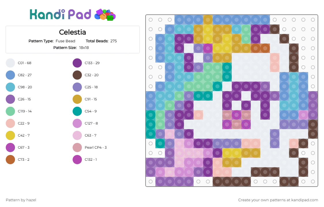 Celestia - Fuse Bead Pattern by hazel on Kandi Pad - alicorn, celestia, light blue, mlp, my little pony, pink, pony, teal