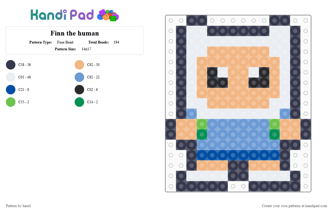 Finn the human - Fuse Bead Pattern by hazel on Kandi Pad - purple,beige,finn,finn the human,adventure time,cartoon
