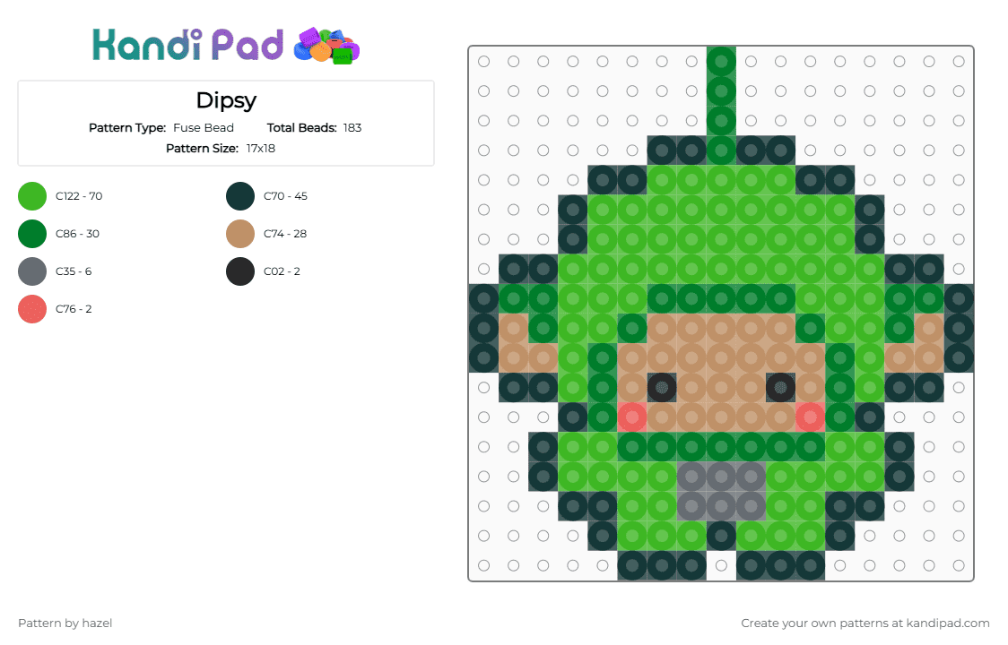 Dipsy - Fuse Bead Pattern by hazel on Kandi Pad - cartoon, dipsy, green, kids, teletubbies
