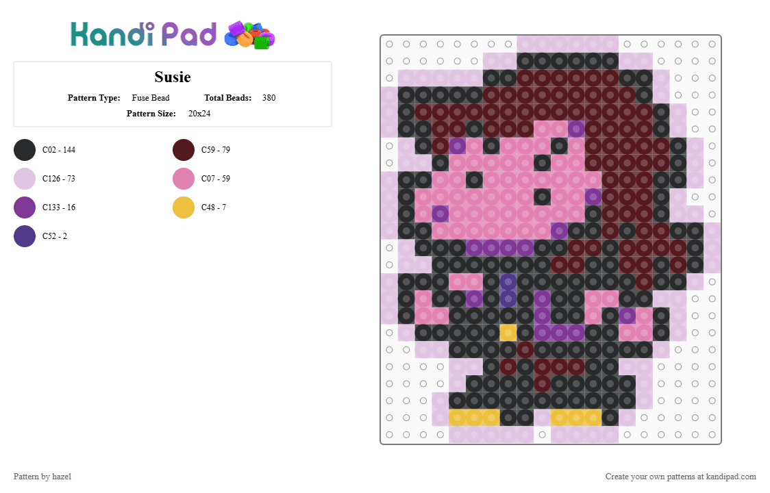 Susie - Fuse Bead Pattern by hazel on Kandi Pad - pink,brown,susie,deltarune,undertale,videogames,kris