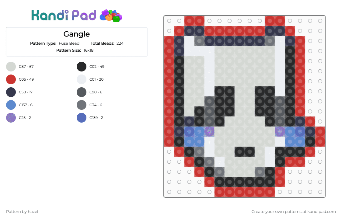 Gangle - Fuse Bead Pattern by hazel on Kandi Pad - white,purple,red,tadc,gangle,amazing,digital,circus,the amazing digital circus