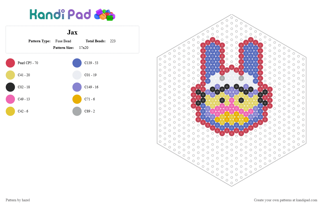 Jax - Fuse Bead Pattern by hazel on Kandi Pad - blue,red,jax,tadc,the amazing digital circus,amazing,digital,circus,maid