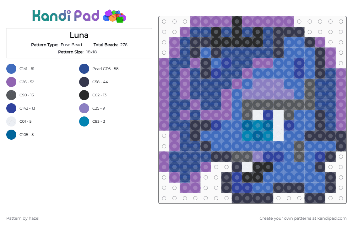 Luna - Fuse Bead Pattern by hazel on Kandi Pad - alicorn, blue, luna, mlp, my little pony, pink, pony, purple