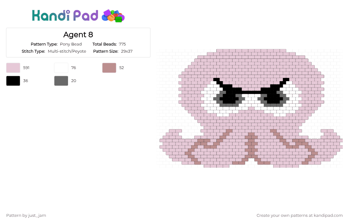 Agent 8 - Pony Bead Pattern by just_jam on Kandi Pad - white,gray,beige