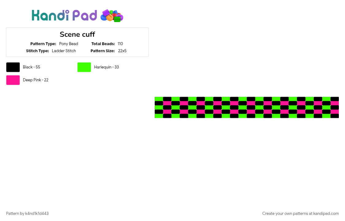 Scene cuff - Pony Bead Pattern by k4nd1k1d443 on Kandi Pad - cotdscenekidfashion, green, pink