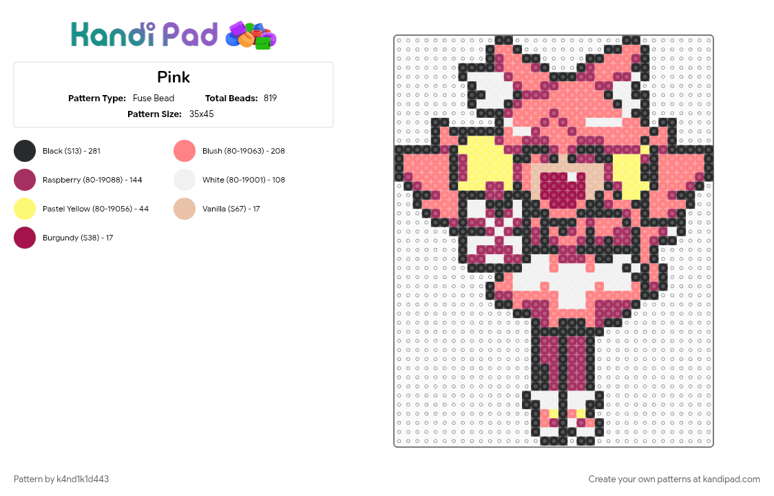 Pink - Fuse Bead Pattern by k4nd1k1d443 on Kandi Pad - pink, red