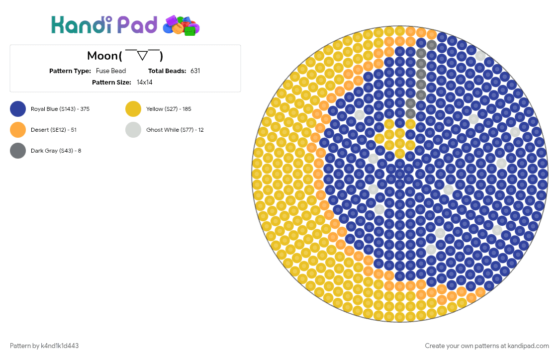 Moon( ￣▽￣) - Fuse Bead Pattern by k4nd1k1d443 on Kandi Pad - purple, yellow