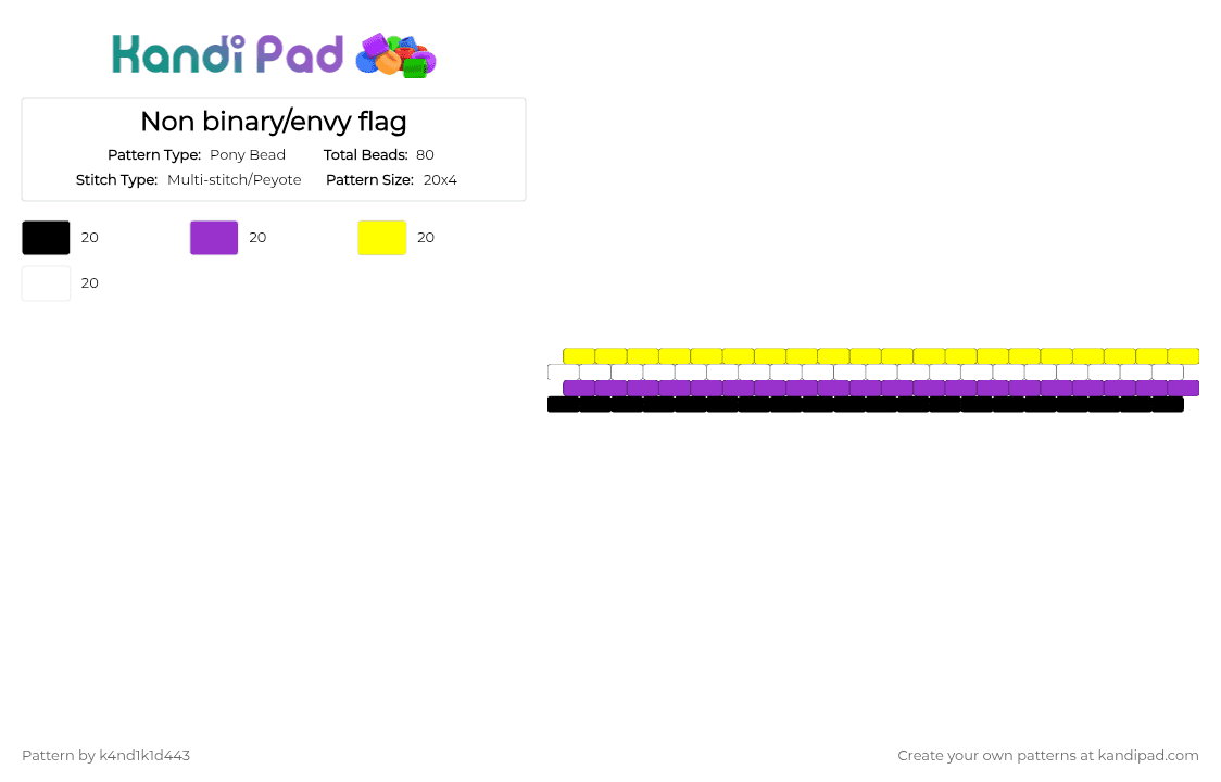 Non binary/envy flag - Pony Bead Pattern by k4nd1k1d443 on Kandi Pad - purple,yellow