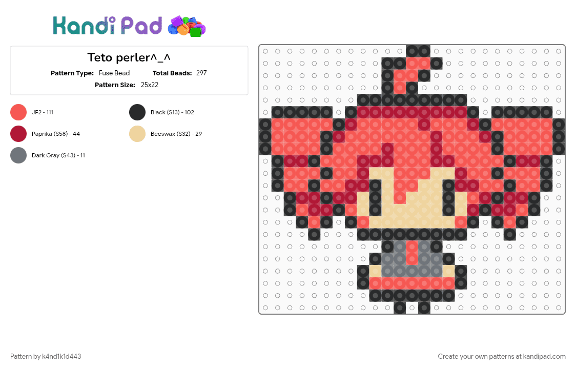 Teto perler^_^ - Fuse Bead Pattern by k4nd1k1d443 on Kandi Pad - red