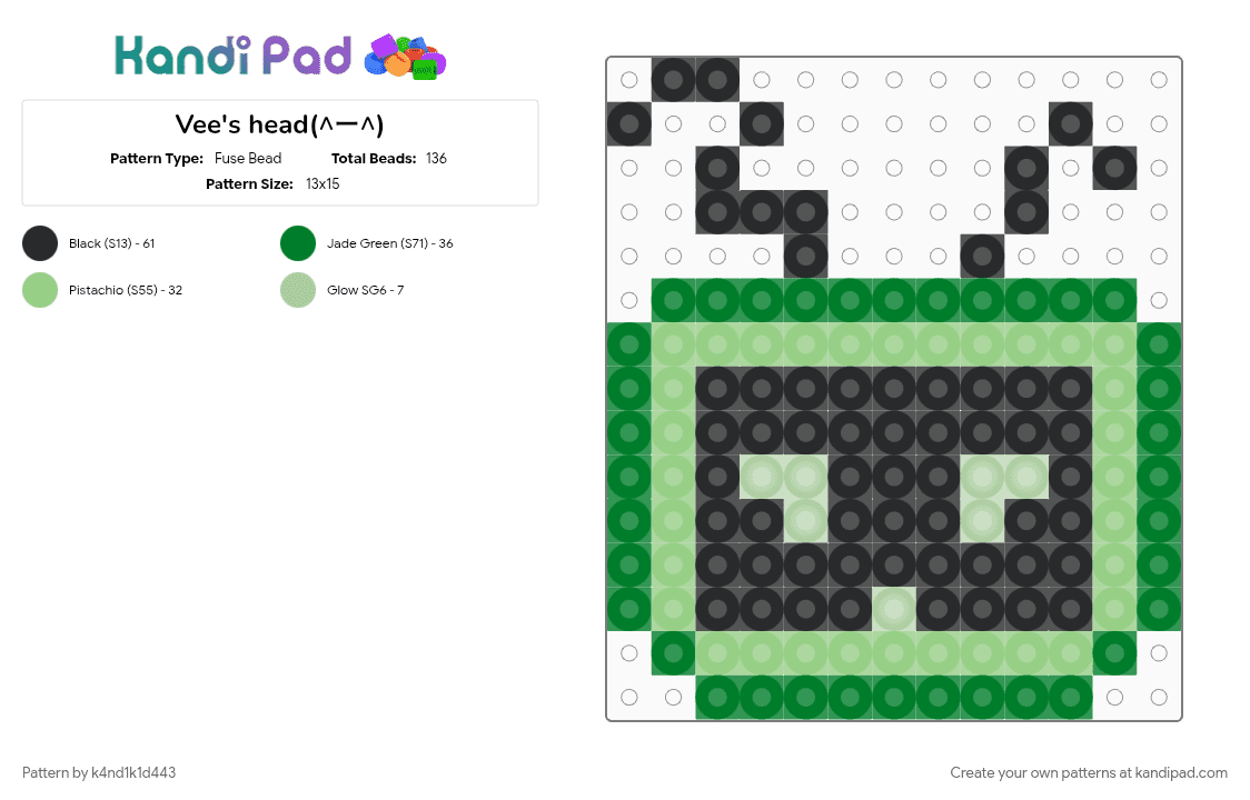 Vee\'s head(^ー^) - Fuse Bead Pattern by k4nd1k1d443 on Kandi Pad - green, teal