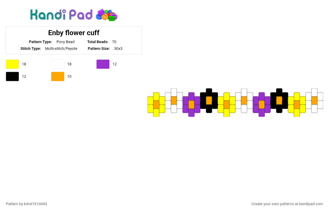 Enby flower cuff - Pony Bead Pattern by k4nd1k1d443 on Kandi Pad - yellow