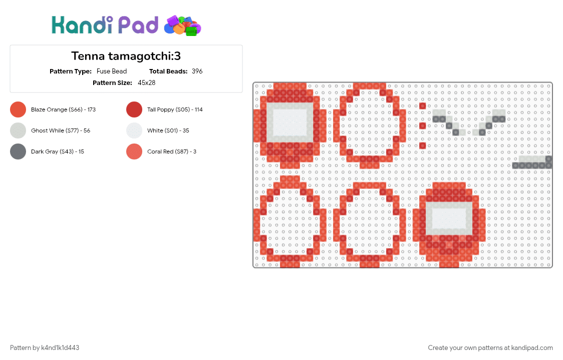 Tenna tamagotchi:3 - Fuse Bead Pattern by k4nd1k1d443 on Kandi Pad - red
